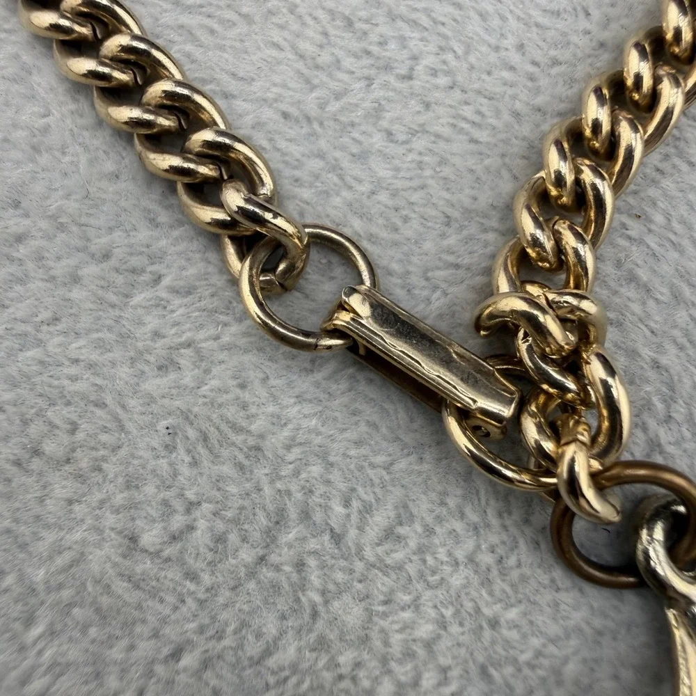 Vintage Estate Charm Bracelet Gold Tone Enamel Fruit Cage Curb Chain 7.5